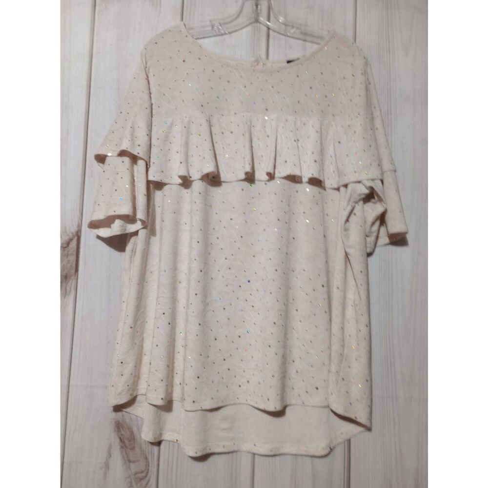 Vera Rose Woman Cream Sequin Embroidered Ruffle Blouse 2X 6TN J861SA370
